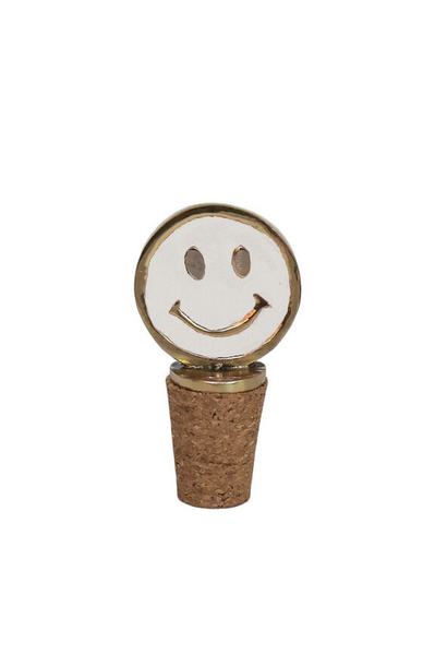 Flessenstopper Messing Smiley Wit