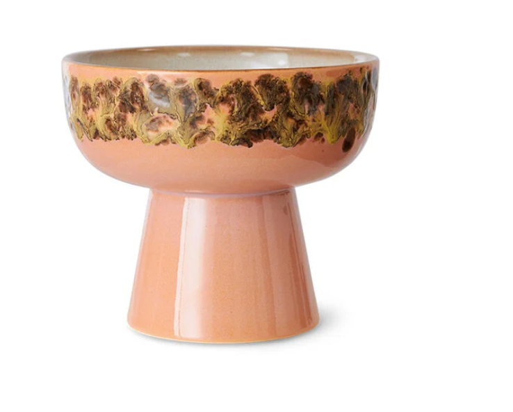 70s ceramic tapas bowl on base lush large - HK Living-1