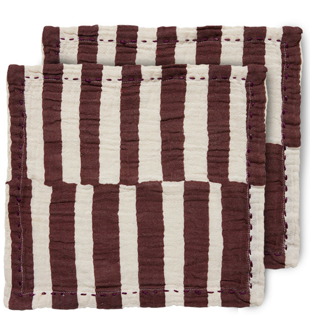 Cotton napkins striped burgundy set of 2 - HK Living-1