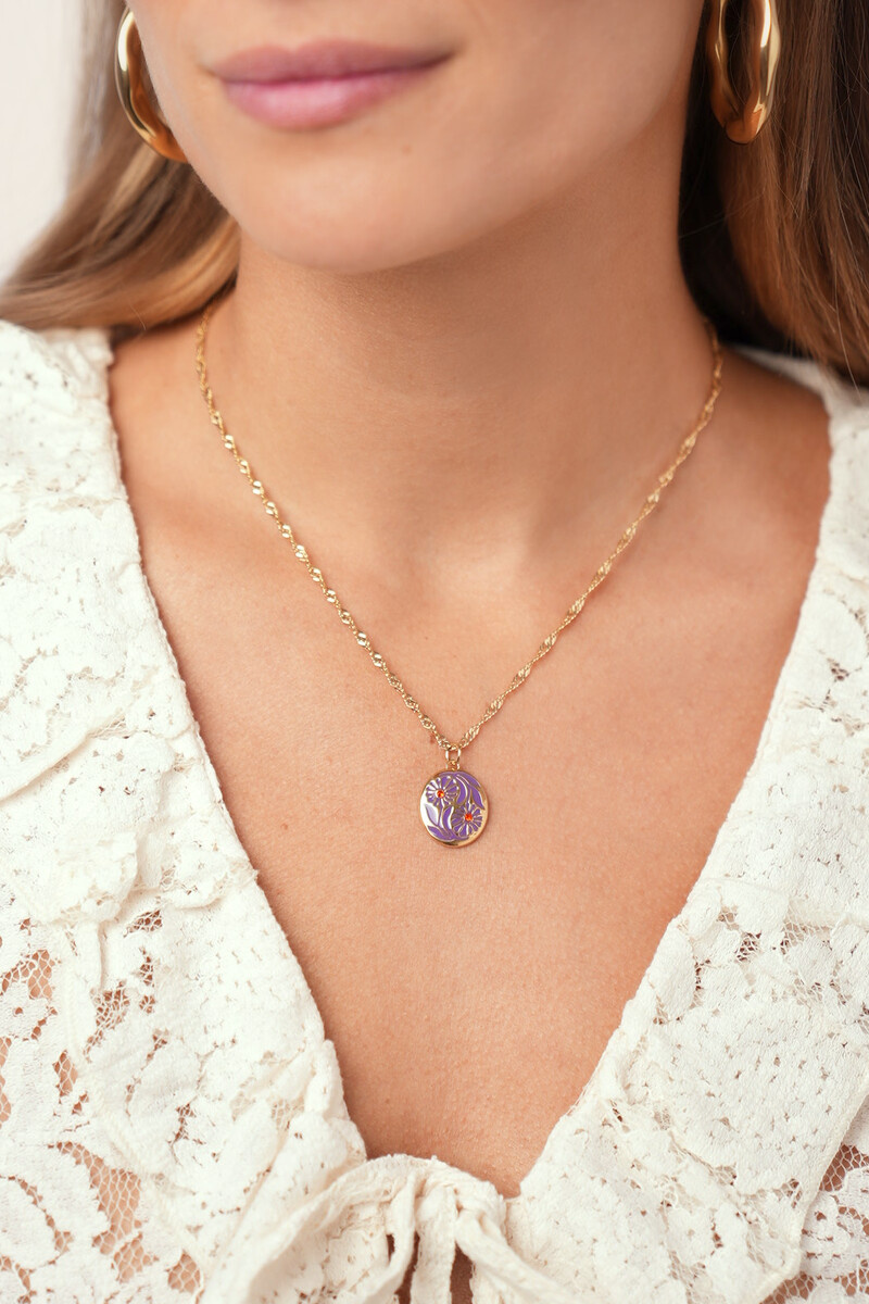 Ketting Goud Nomads Paarse Bloem - My Jewellery-3