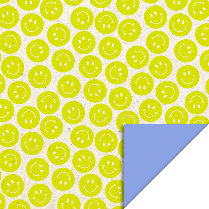 Dubbelzijdig Inpakpapier - Smiley Lemon Yellow - Blue-1