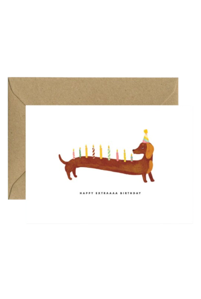 Wenskaart Happy Extraaaa Birthday Teckel