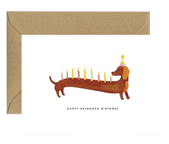 Wenskaart Happy Extraaaa Birthday Teckel - Atws.-1