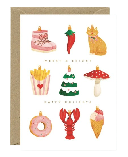 Wenskaart Merry & Bright kerstornamenten-1