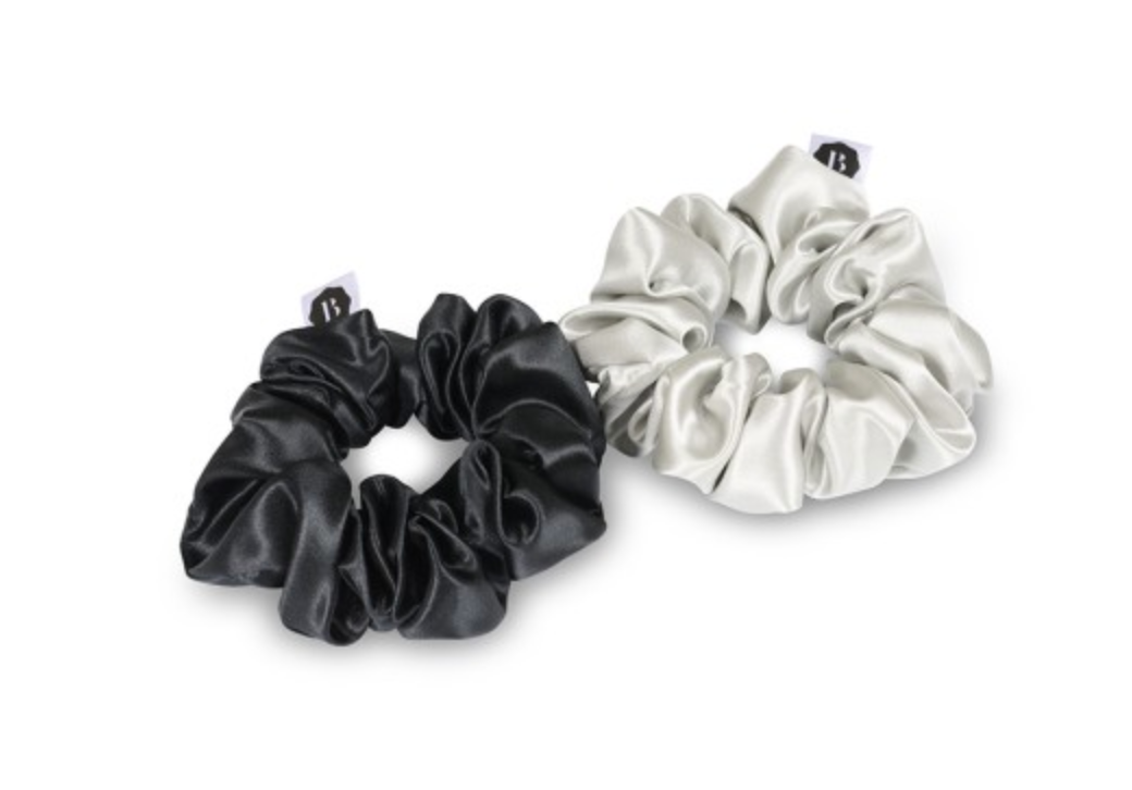 Satijnen Scrunchies Silver & Black-2