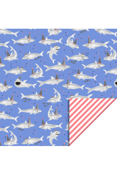 Dubbelzijdig Inpakpapier - Shark Silver - Stripe Salmon