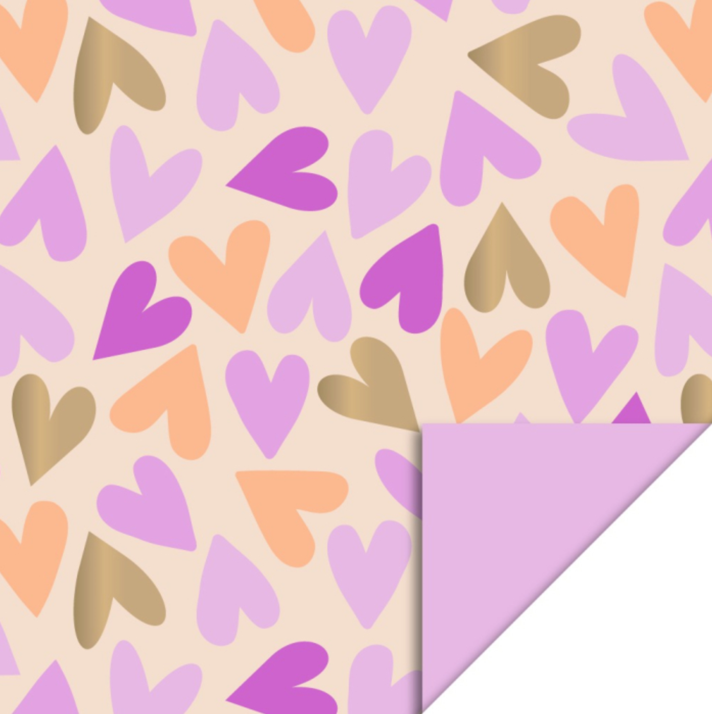 Dubbelzijdig Inpakpapier - Big Hearts Gold - Pink-1