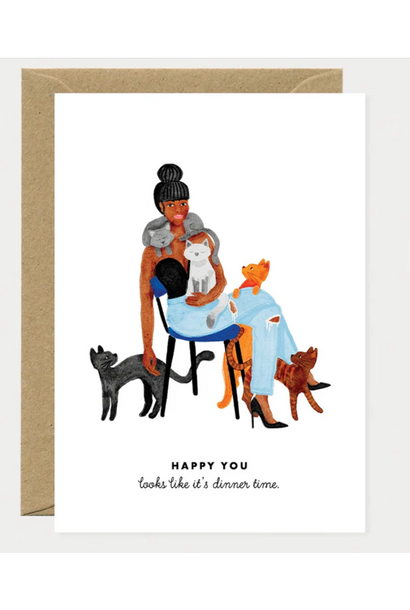 Wenskaart Cat Dinner's Time