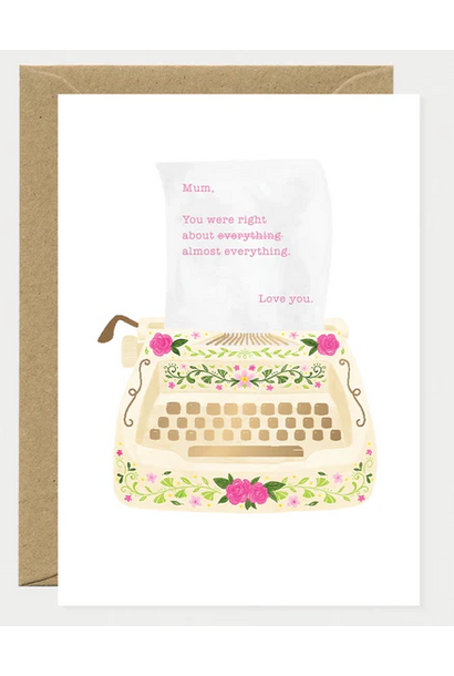 Wenskaart Love Mum Typewriter