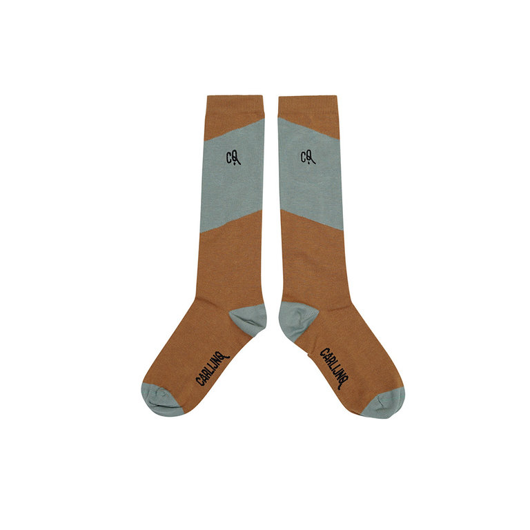Carlijn Q Knee socks - Color block ginger/blue