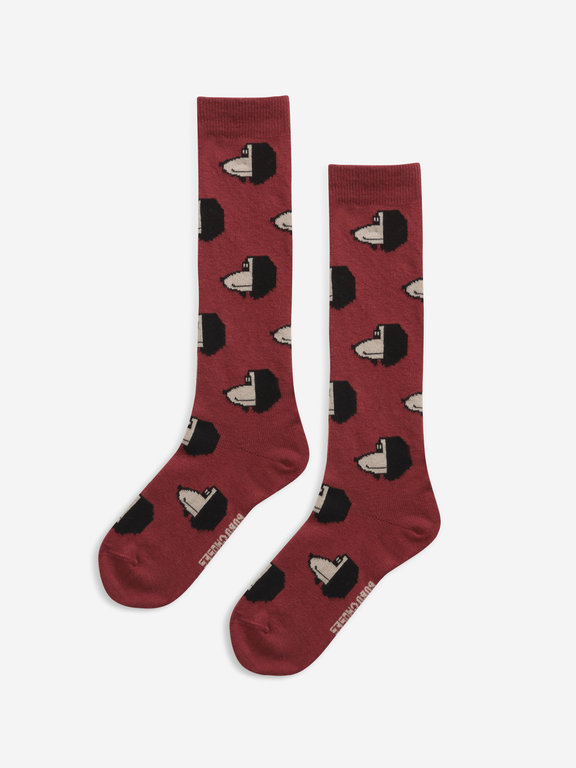 Bobo Choses Maroon Doggie All Over long socks