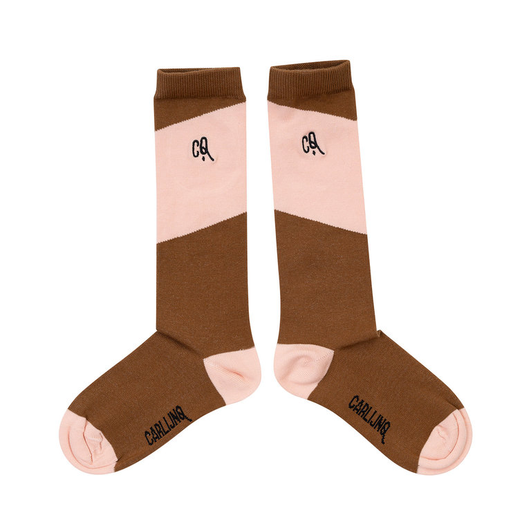 Carlijn Q Knee socks - Diagonal brown/pink