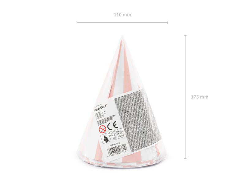Feestmuts - gestreept - roze - 6 stuks