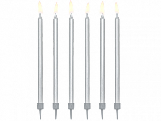 Taartkaarsjes zilver lang - 12,5 cm - 12 stuks