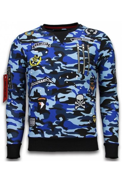 Felpa Uomo Ricamo - Airborne Camo - Blu