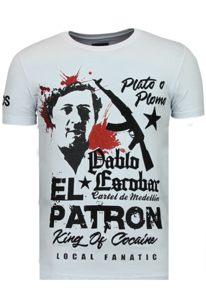 T-shirt Heren - El Patron Pablo Escobar - Wit