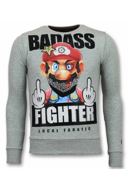 Sweater Heren - Badass Fighter - Grijs