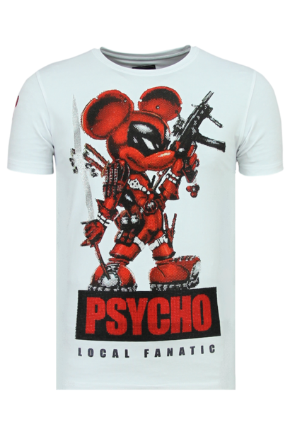 T-shirt Heren - Psycho Mouse - Wit