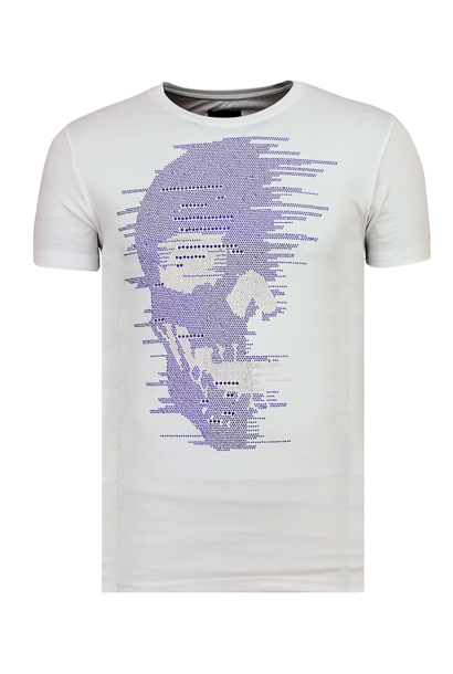 T-shirt Heren - Rhinestone Skull - Wit
