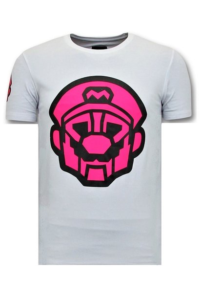 T-shirt Heren - Mario Neon - Wit