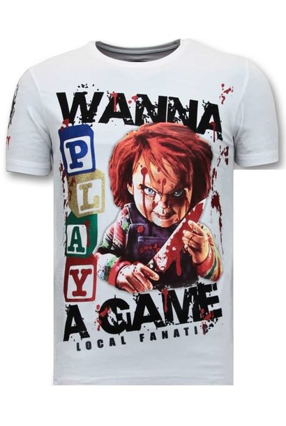 T-shirt Heren - Wanna Play A Game - Wit