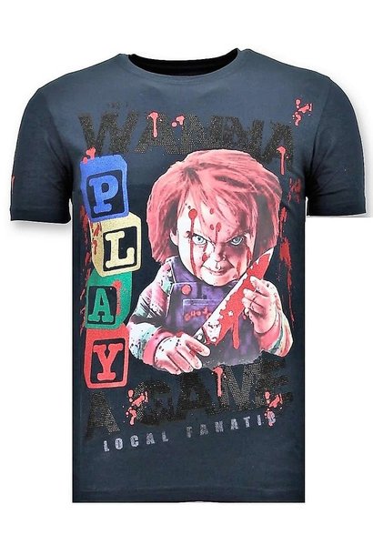 T-shirt Heren - Wanna Play A Game - Blauw