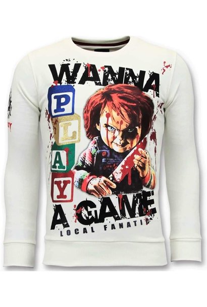 Sweater Heren - Wanna Play a Game - Wit