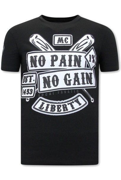 T-shirt Heren - Mc No Pain No Gain 1% - Zwart