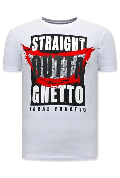 T-shirt Heren - Straight Outta Ghetto - Wit