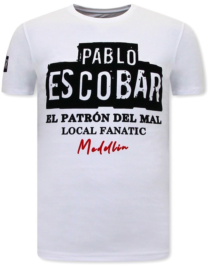 T-shirt Heren - Pablo Escobar - Wit - Local Fanatic