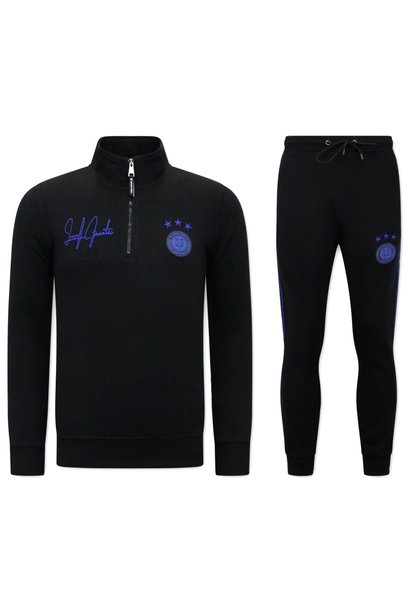 Tracksuit Men - Hoodless Half Zipper - Black / Blue