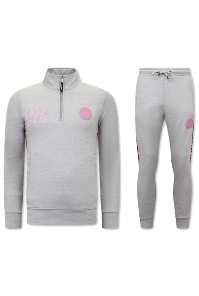 Trainingspak Heren - Hoodless Half Zipper - Grijs / Roze