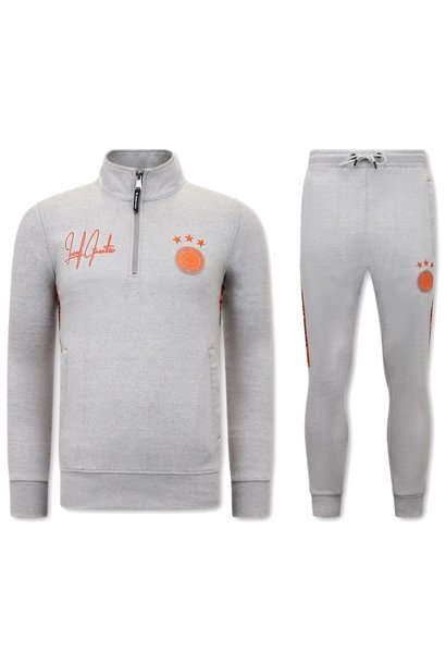 Tracksuit Men - Hoodless Half Zipper - Gray / Orange