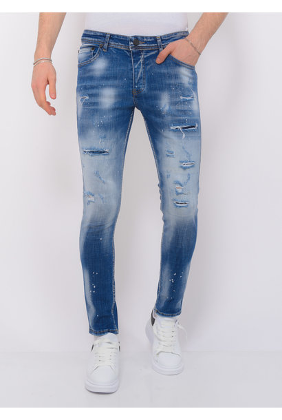 Ripped Stonewashed Jeans Heren - Slim Fit -1073- Blauw