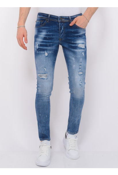 Paint Splatter Ripped Jeans Hombre - Slim Fit -1079- Azul