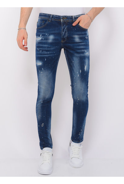 Men's Paint Splatter Jeans - Slim Fit -1077- Blue
