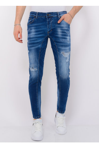 Distressed Ripped Jeans Heren - Slim Fit -1082- Blauw