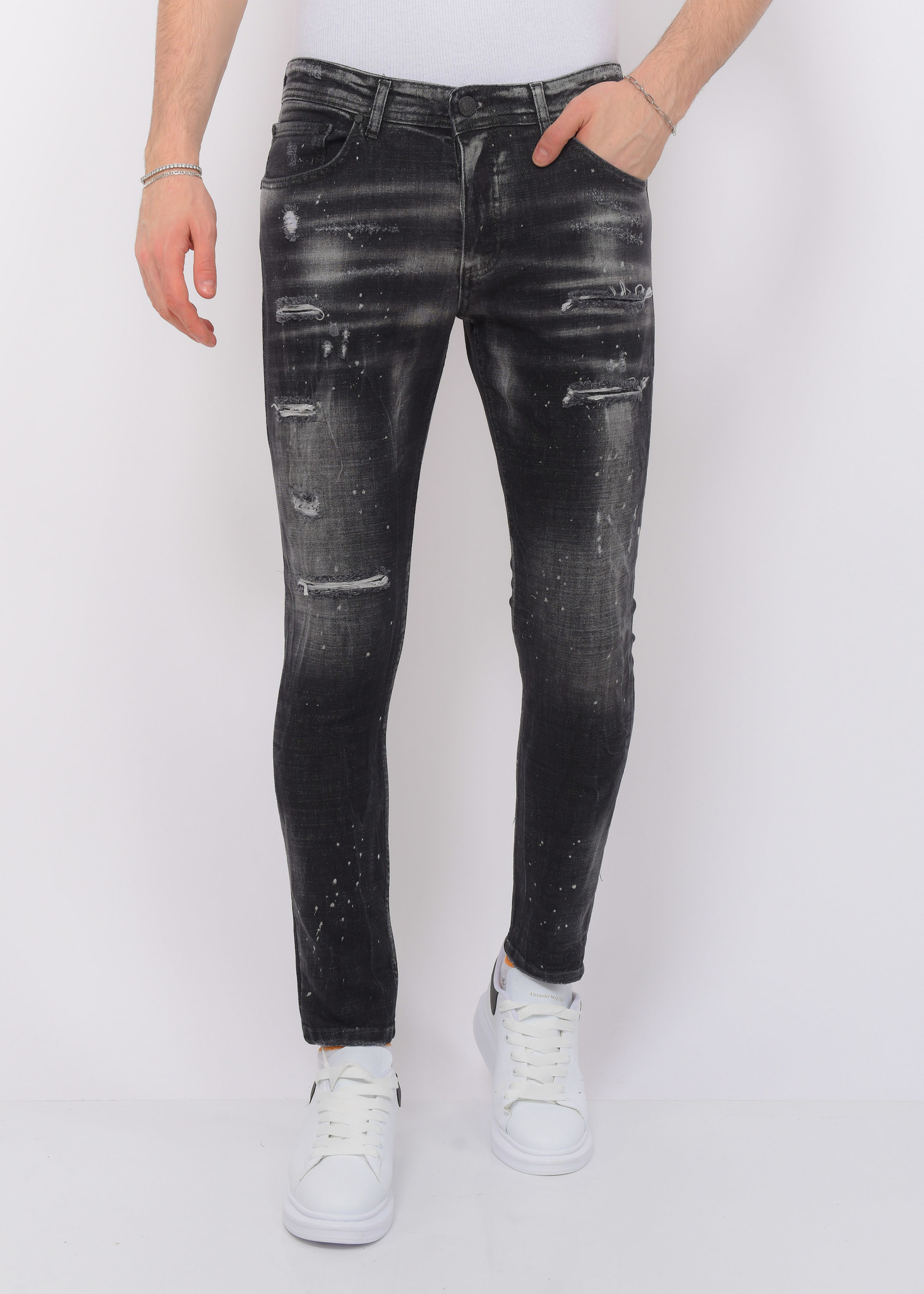 Paint Splatter Jeans Stonewash Heren Local Fanatic
