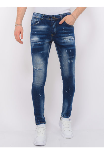 Jeans With Paint Splatter Heren - Slim Fit -1072- Blauw