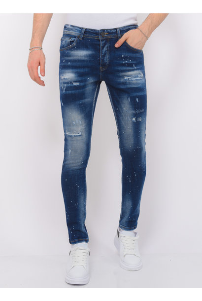 Jeans With Paint Splatter Hommes - Slim Fit -1072- Bleu