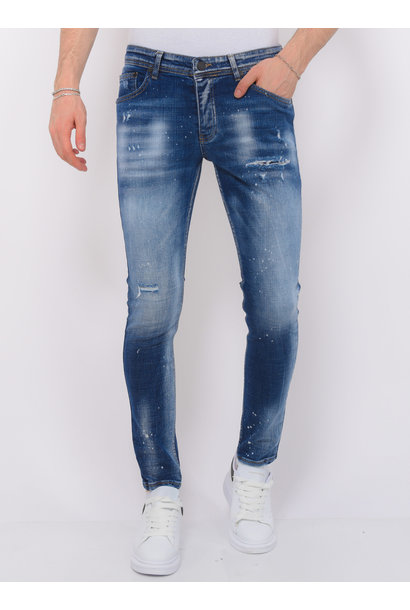 Paint Splash Ripped Jeans Hommes - Slim Fit -1071- Bleu