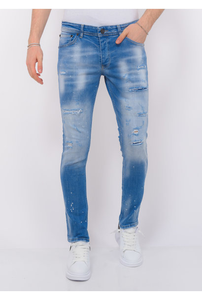 Blue Ripped SkaterJeans Heren - Slim Fit -1078- Blauw