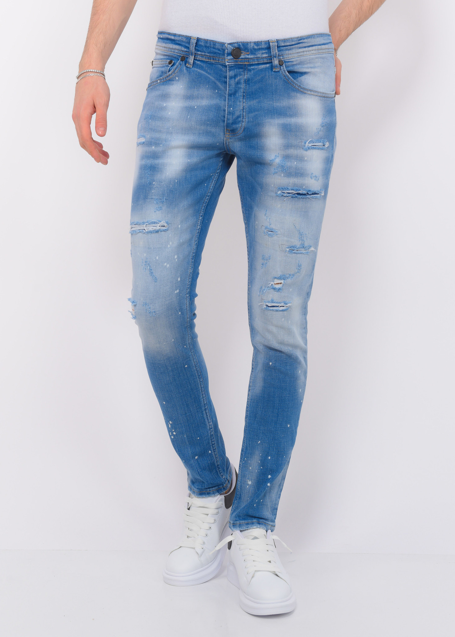 Blue Ripped SkaterJeans Hombre - Slim Fit -1078- Azul-2