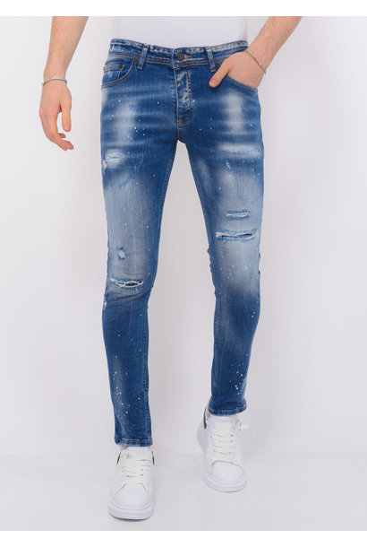 Blue Ripped Jeans Heren - Slim Fit -1080- Blauw