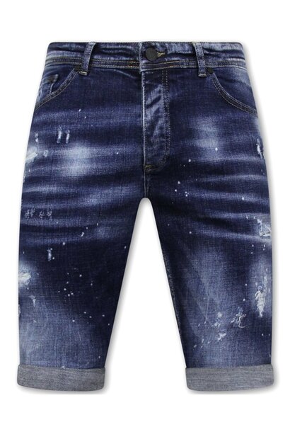 Men's Paint Splatter Stonewashed Short - Slim Fit -1077- Blu