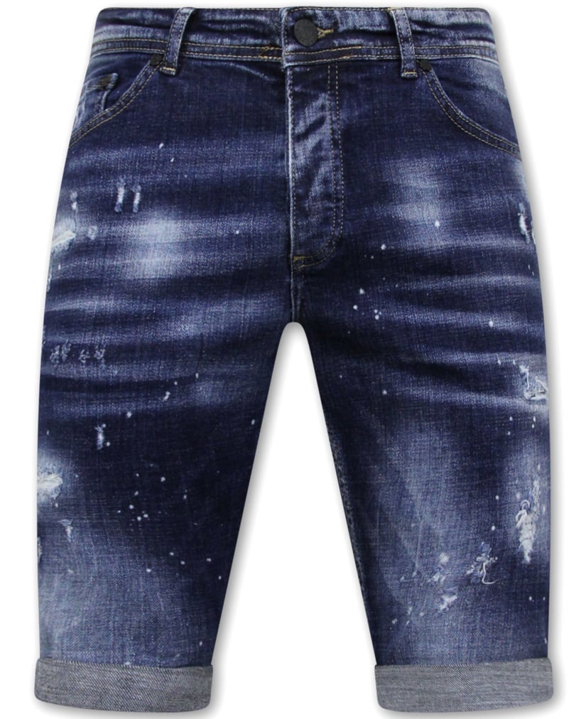 Men's Paint Splatter Stonewashed Short - Slim Fit -1077- Bleu-1