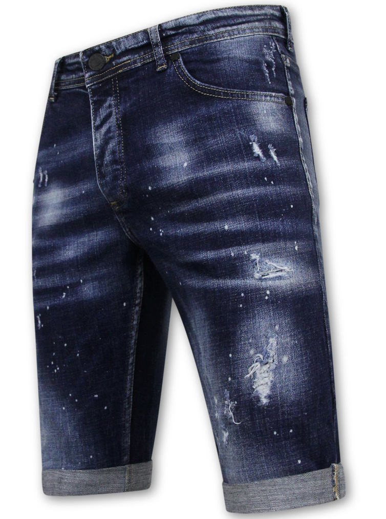 Men's Paint Splatter Stonewashed Short - Slim Fit -1077- Bleu-2