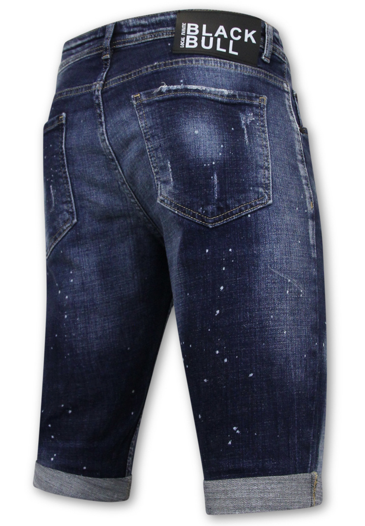 Men's Paint Splatter Stonewashed Short - Slim Fit -1077- Bleu-4