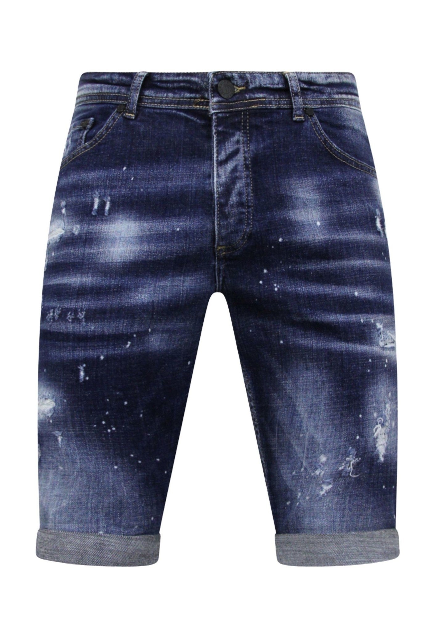 Men's Paint Splatter Stonewashed Short - Slim Fit -1077- Bleu-6