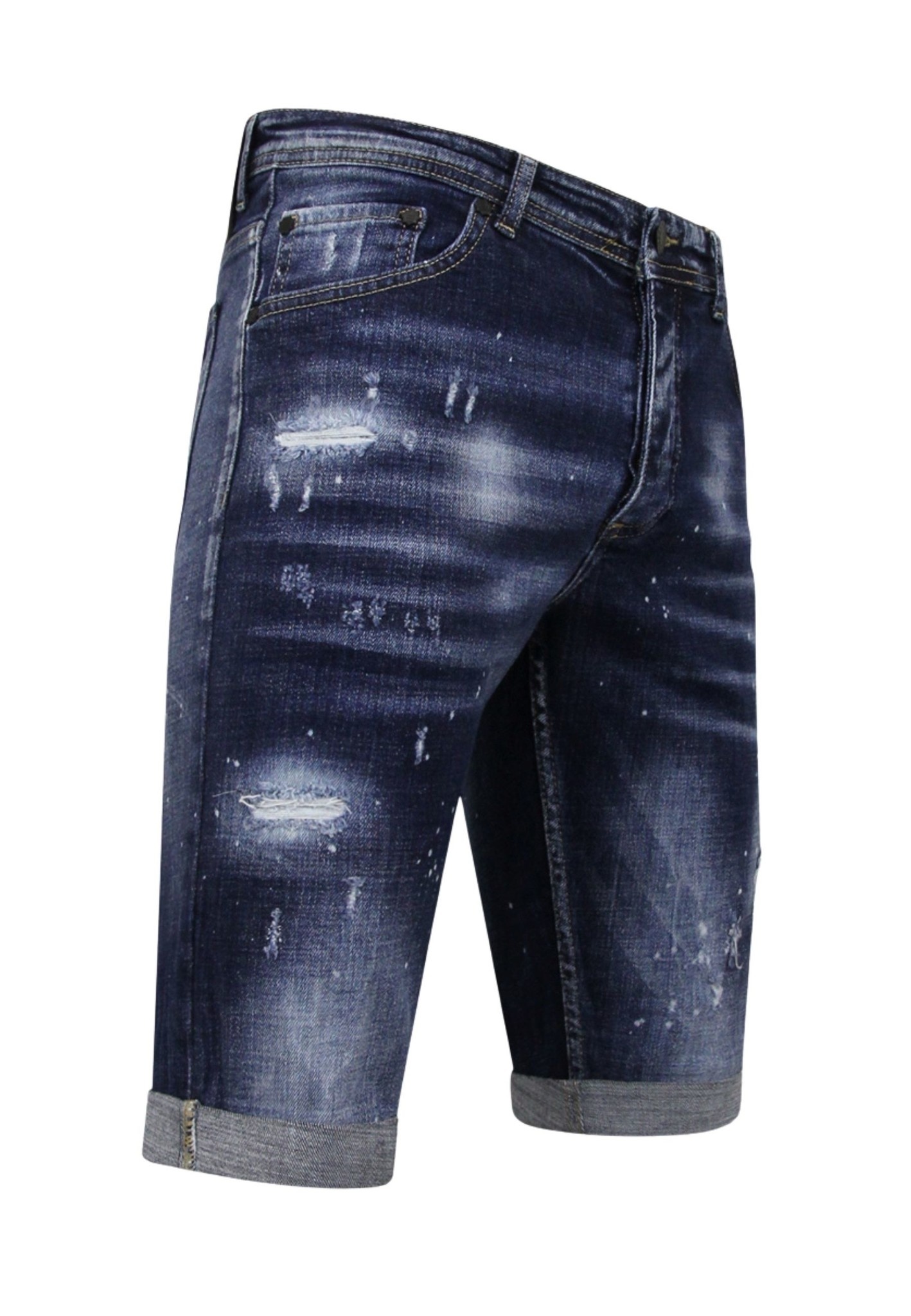 Men's Paint Splatter Stonewashed Short - Slim Fit -1077- Bleu-8